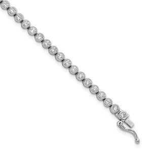 925 Sterling Silver Rhodium-plated Bezel Set 2.3mm CZ 55 Stone 8 inch Bracelet